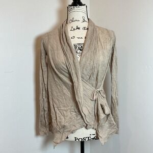 Vince Wrap Cardigan Beige Knit Lightweight Tie Waist Open Front XS
